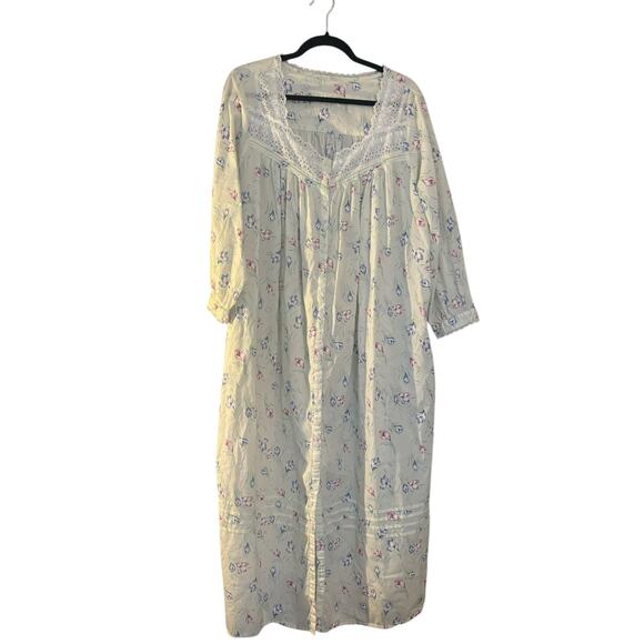 Lanz of Salzburg Nightgown Vintage Mint Green Floral Eyelet Ribbons Cottagecore - Picture 1 of 13